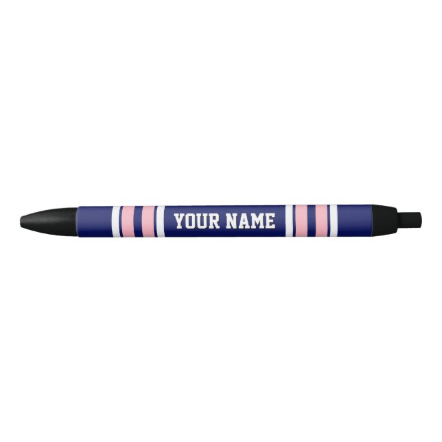 Navy Blue with Pink White Stripes Team Jersey Pen (Front)