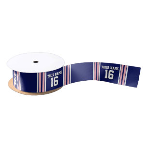 Navy Blue with Pink White Stripes Team Jersey Satin Ribbon