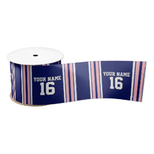 Navy Blue with Pink White Stripes Team Jersey Satin Ribbon