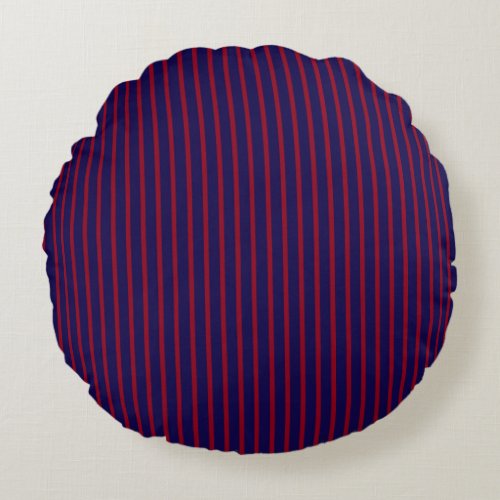 Navy Blue with Red Pin Stripe Round Pillow