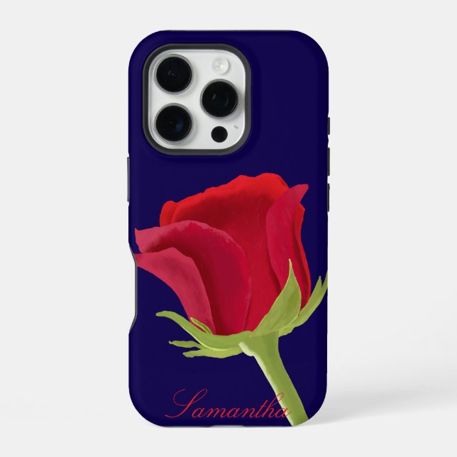Navy blue with red rose iphone case (Back)