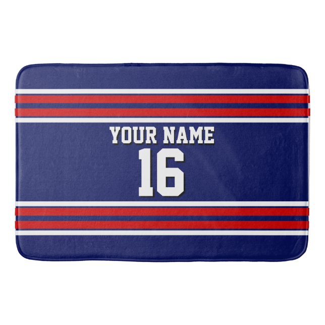 Navy Blue with Red White Stripes Team Jersey Bathroom Mat (Front)