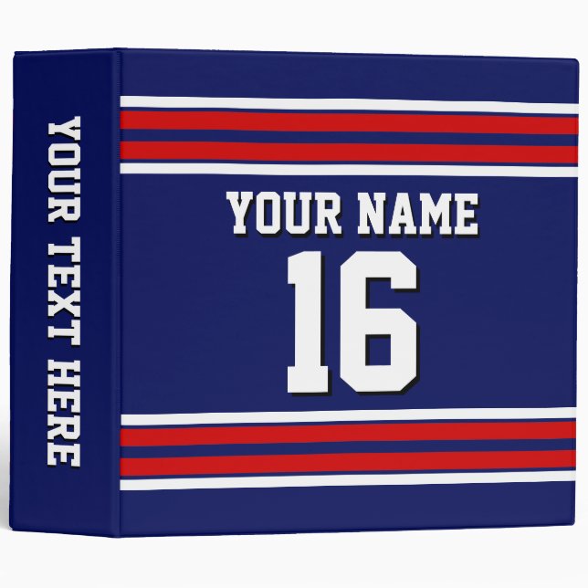 Navy Blue with Red White Stripes Team Jersey Binder (Front/Spine)