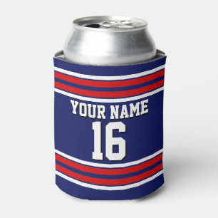 Navy Blue with Red White Stripes Team Jersey Can Cooler