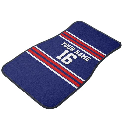 Navy Blue with Red White Stripes Team Jersey Car Floor Mat