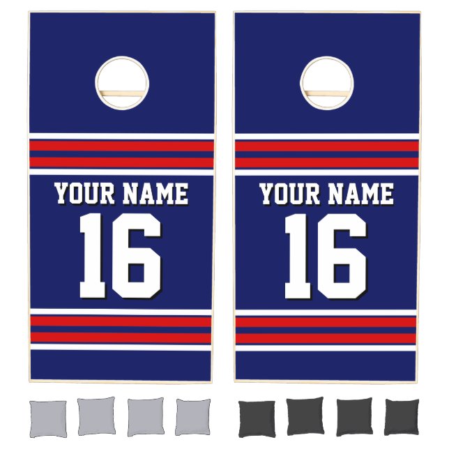 Navy Blue with Red White Stripes Team Jersey Cornhole Set (Set)