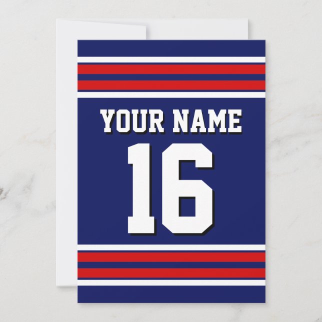 Navy Blue with Red White Stripes Team Jersey Invitation (Front)