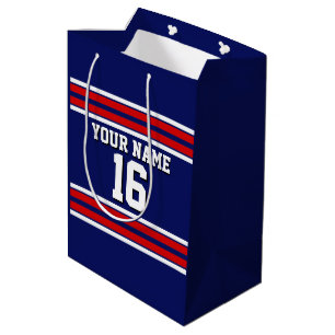 Navy Blue with Red White Stripes Team Jersey Medium Gift Bag