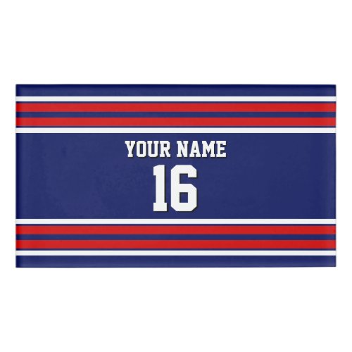 Navy Blue with Red White Stripes Team Jersey Name Tag