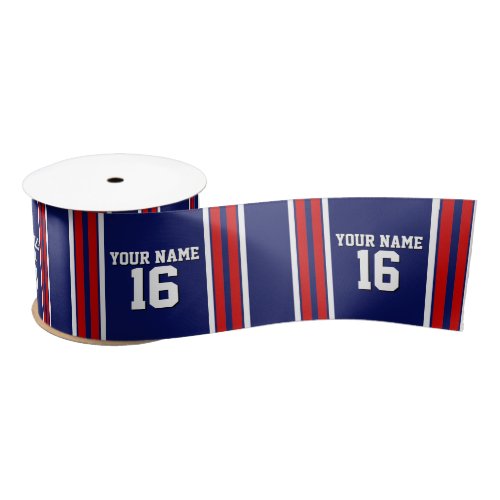 Navy Blue with Red White Stripes Team Jersey Satin Ribbon