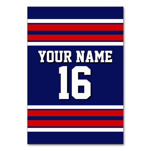 Navy Blue with Red White Stripes Team Jersey Table Number