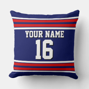 Navy Blue with Red White Stripes Team Jersey Throw Pillow