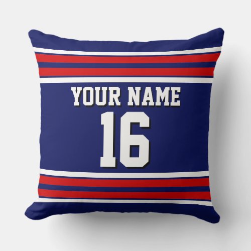 Navy Blue with Red White Stripes Team Jersey Throw Pillow