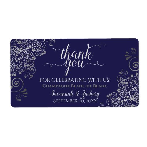 Navy Blue with Silver Lace Budget Wedding Favor Label