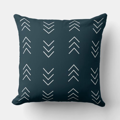 Navy Blue with White Arrow Mudcloth Patterned Throw Pillow