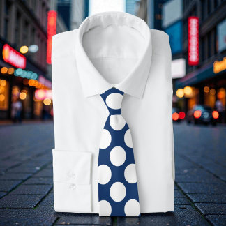 Navy Blue with White Polka Dots Retro Neck Tie