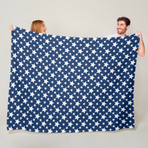 Navy Blue With White Stars Fleece Blanket