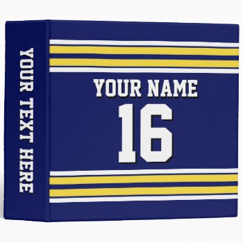 Navy Blue With Yellow White Stripes Team Jersey 3 Ring Binder by FantabulousSports at Zazzle