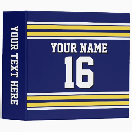 Navy Blue With Yellow White Stripes Team Jersey 3 Ring Binder