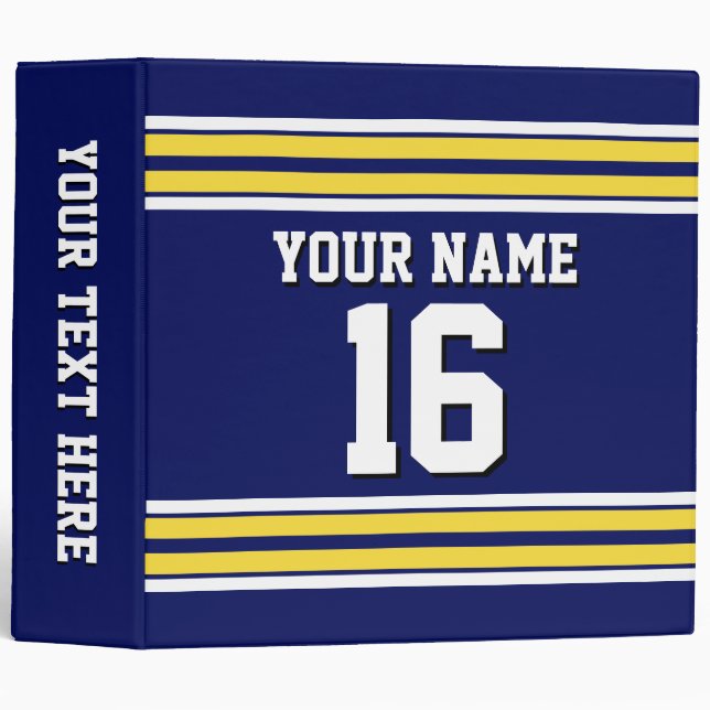 Navy Blue with Yellow White Stripes Team Jersey 3 Ring Binder (Front/Spine)
