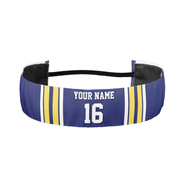 Navy Blue with Yellow White Stripes Team Jersey Athletic Headband (Front)
