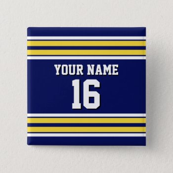 Navy Blue With Yellow White Stripes Team Jersey Button by FantabulousSports at Zazzle