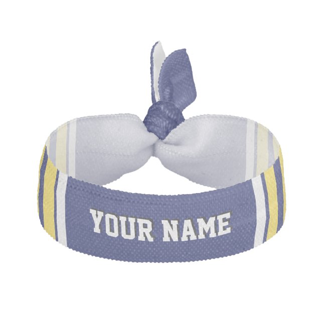Navy Blue with Yellow White Stripes Team Jersey Elastic Hair Tie (Front)