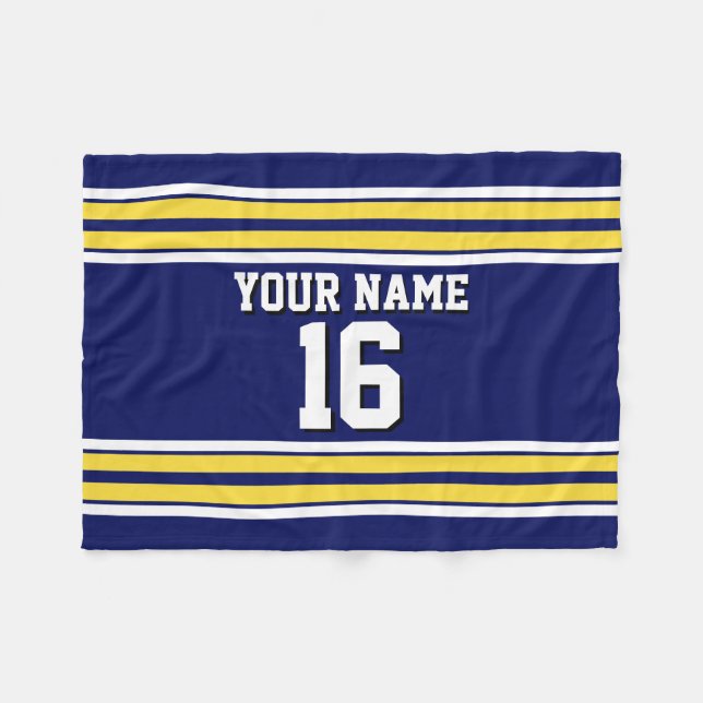 Navy Blue with Yellow White Stripes Team Jersey Fleece Blanket (Front (Horizontal))