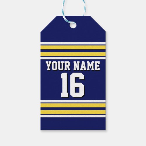 Navy Blue with Yellow White Stripes Team Jersey Gift Tags