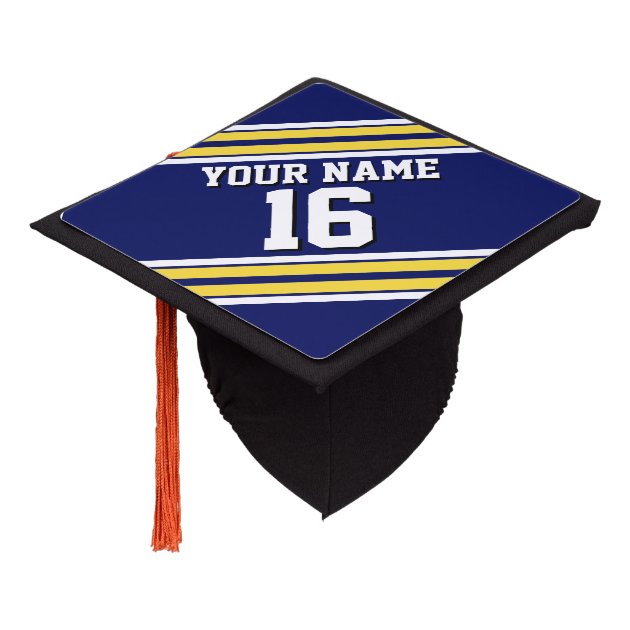 Navy Blue With Yellow White Stripes Team Jersey Graduation Cap Topper