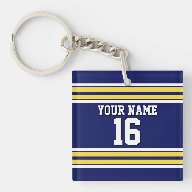 Navy Blue with Yellow White Stripes Team Jersey Keychain (Front)