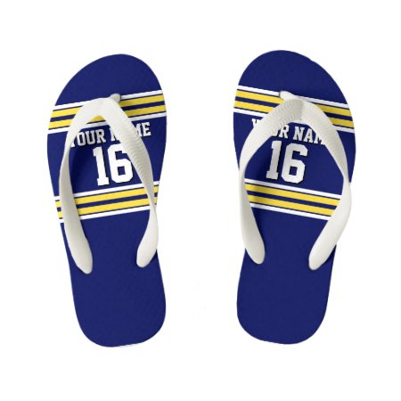 Navy Blue With Yellow White Stripes Team Jersey Kid's Flip Flops