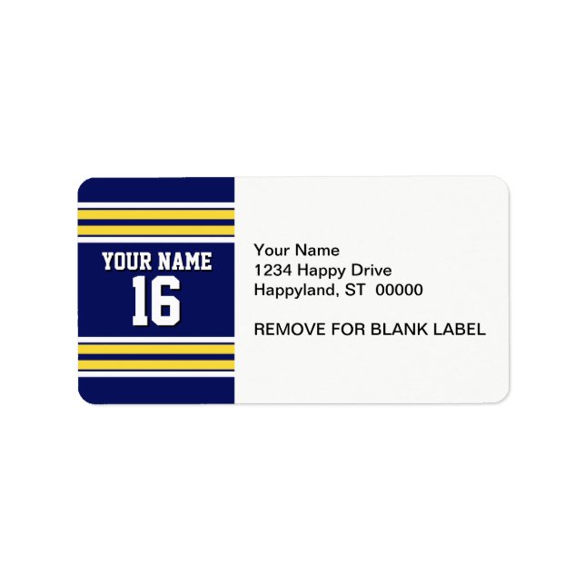 Navy Blue with Yellow White Stripes Team Jersey Label (Front)