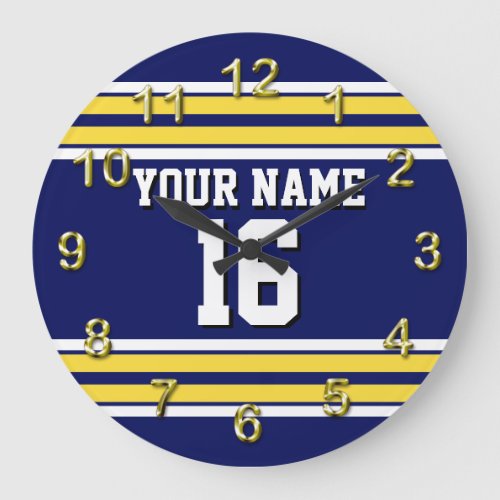 Navy Blue with Yellow White Stripes Team Jersey Large Clock