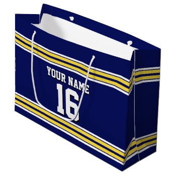 Navy Blue With Yellow White Stripes Team Jersey Large Gift Bag by FantabulousSports at Zazzle