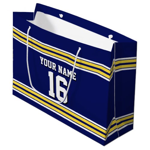 Navy Blue with Yellow White Stripes Team Jersey Large Gift Bag