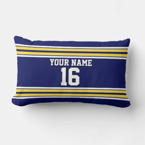 Navy Blue with Yellow White Stripes Team Jersey Lumbar Pillow