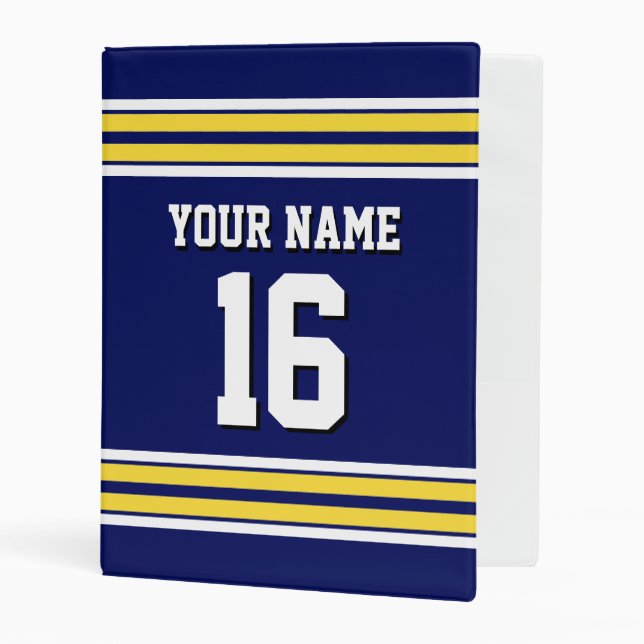 Navy Blue with Yellow White Stripes Team Jersey Mini Binder (Front/Inside)