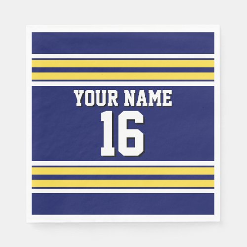 Navy Blue with Yellow White Stripes Team Jersey Napkins