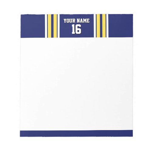 Navy Blue with Yellow White Stripes Team Jersey Notepad