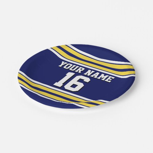 Navy Blue with Yellow White Stripes Team Jersey Paper Plates