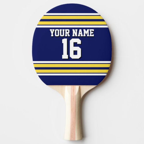 Navy Blue with Yellow White Stripes Team Jersey Ping Pong Paddle