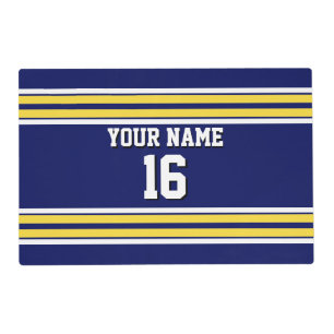 Navy Blue with Yellow White Stripes Team Jersey Placemat