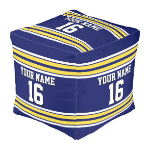 Navy Blue with Yellow White Stripes Team Jersey Pouf