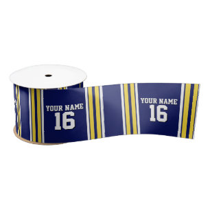 Navy Blue with Yellow White Stripes Team Jersey Satin Ribbon