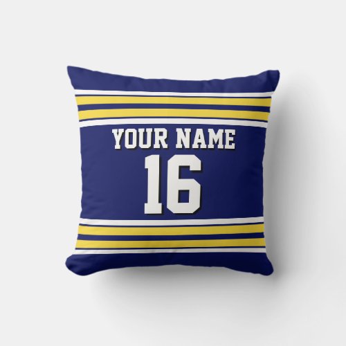 Navy Blue with Yellow White Stripes Team Jersey Throw Pillow