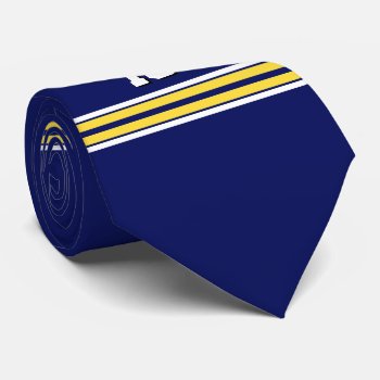 Navy Blue With Yellow White Stripes Team Jersey Tie by FantabulousSports at Zazzle