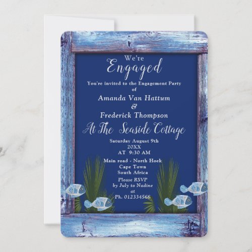 Navy _ Blue  Wood  Fish Engagement Invitation