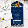 Navy Blue Wood Lace String Light Sunflower Wedding All In One Invitation