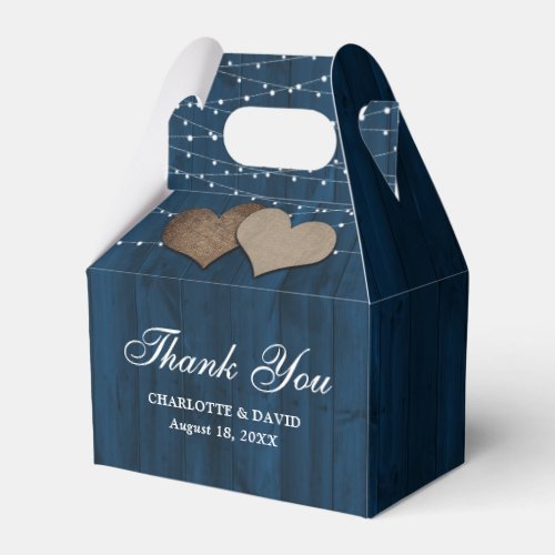 Navy Blue Wood String Lights Wedding Thank You Favor Boxes